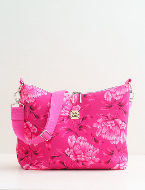 Crossbody Tasche mit pinken Pfingstrosen – Stofftasche handgemacht