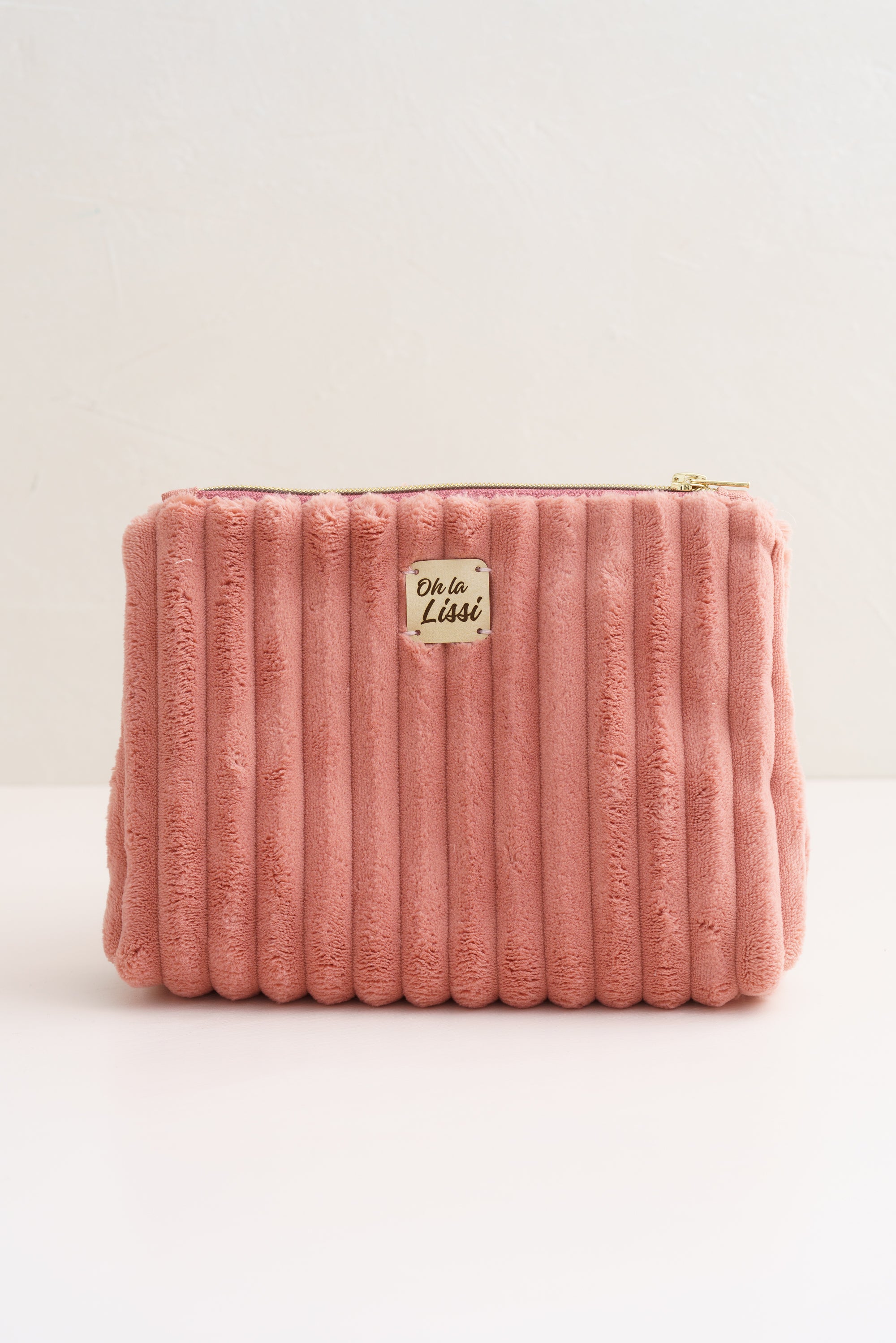 Kosmetiktasche aus flauschigem Cord in Rosa