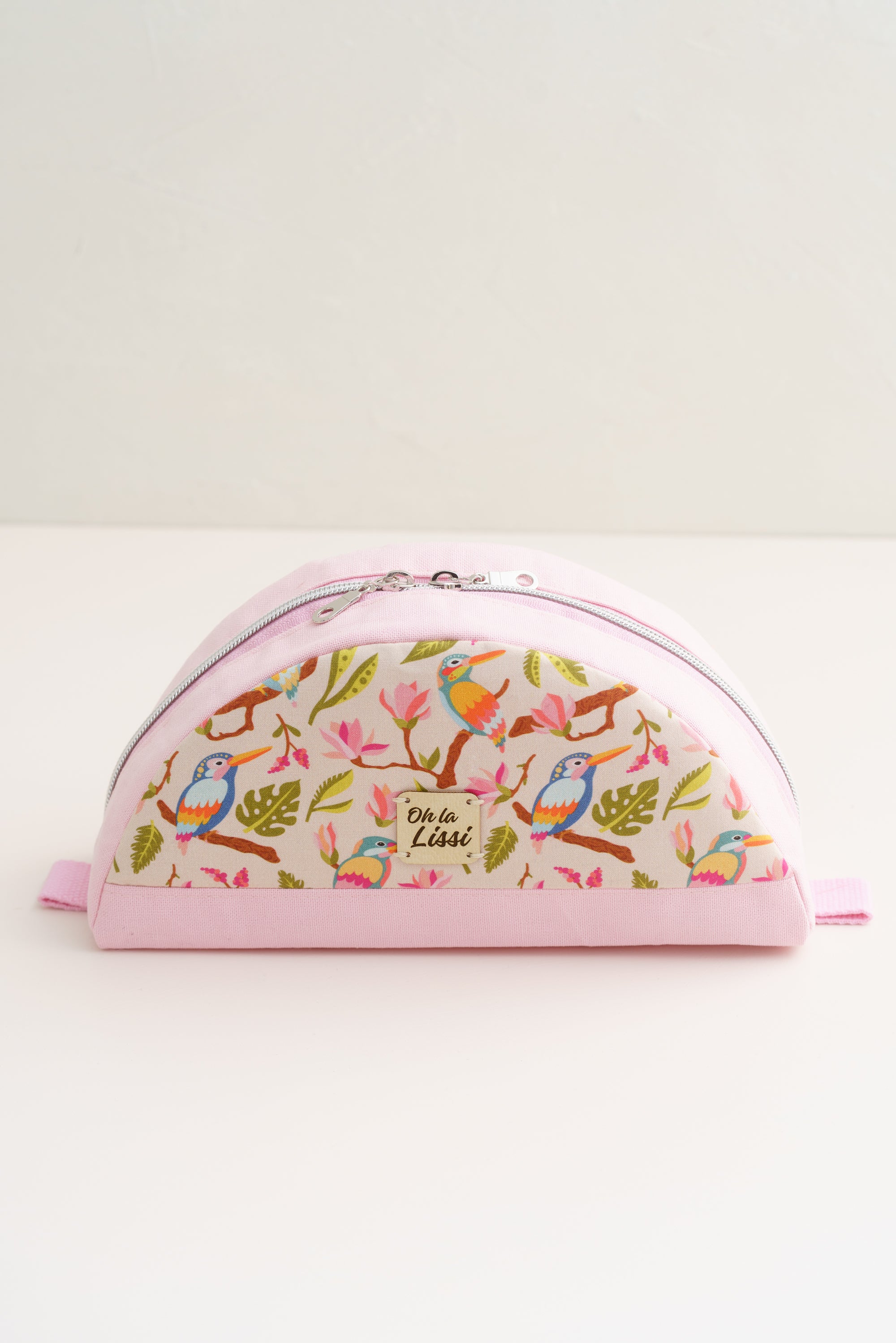 Kosmetiktasche rosa mit Eisvögeln und Magnolien