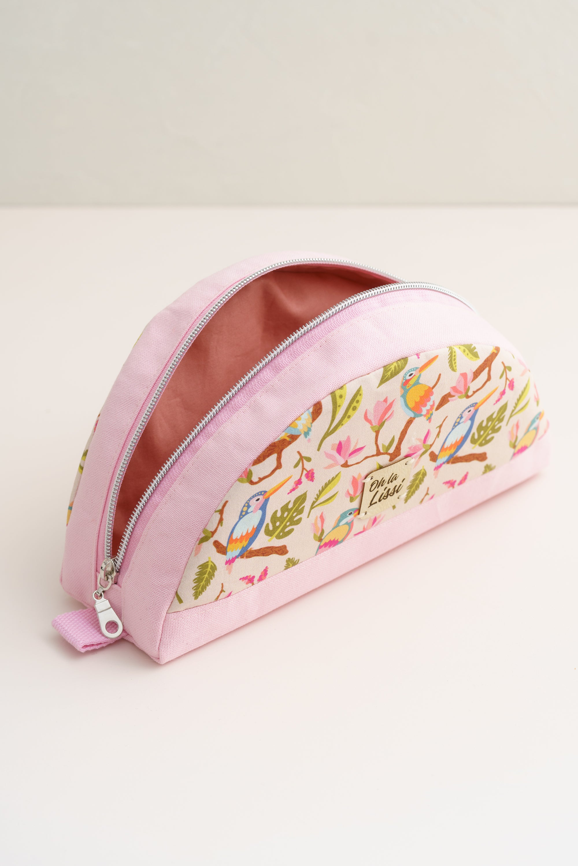 Kosmetiktasche rosa mit Eisvögeln und Magnolien