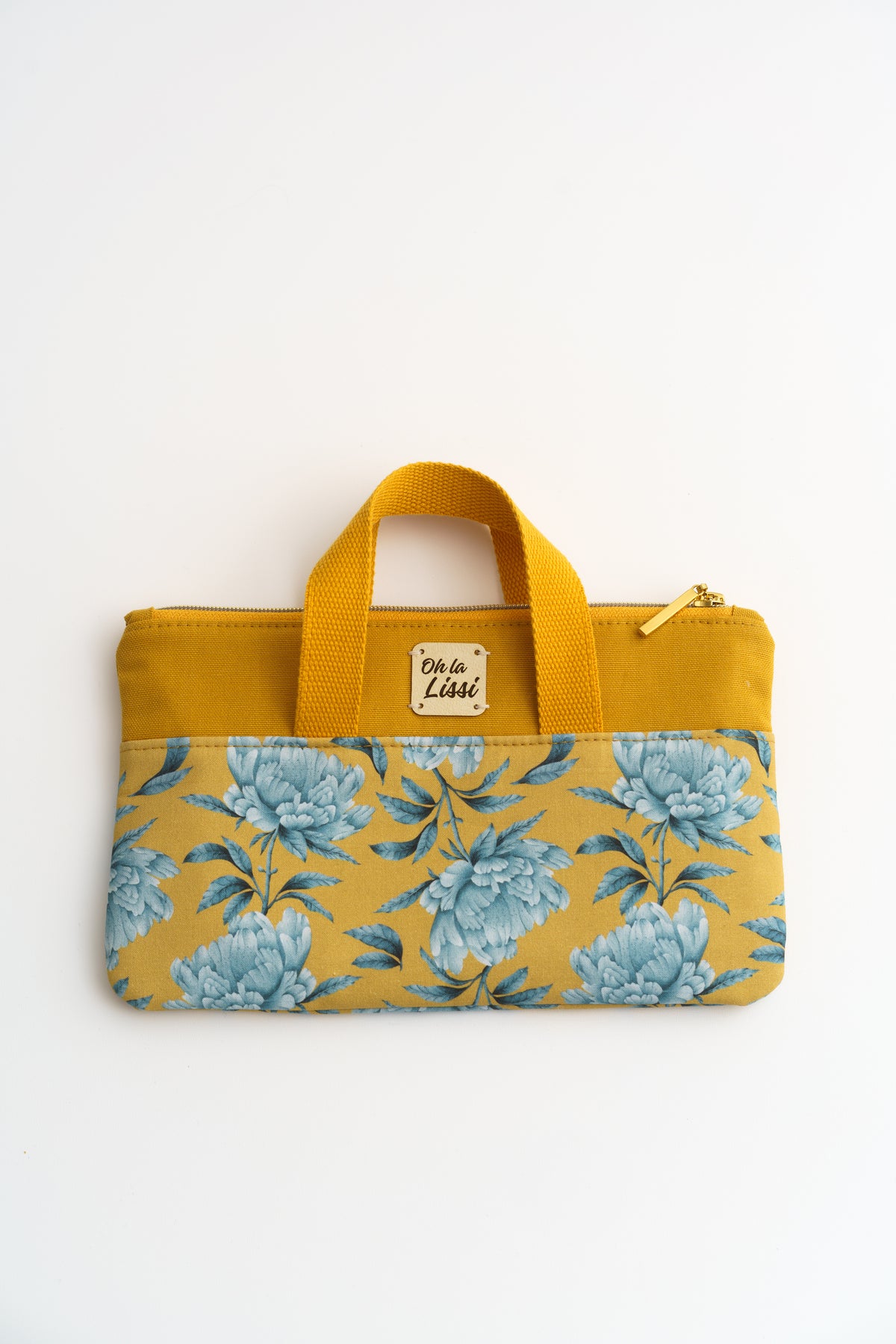 Kosmetiktasche "Pfingstrosen" Senfgelb – Pouch mit Aquarell-Blumen - Oh la Lissi