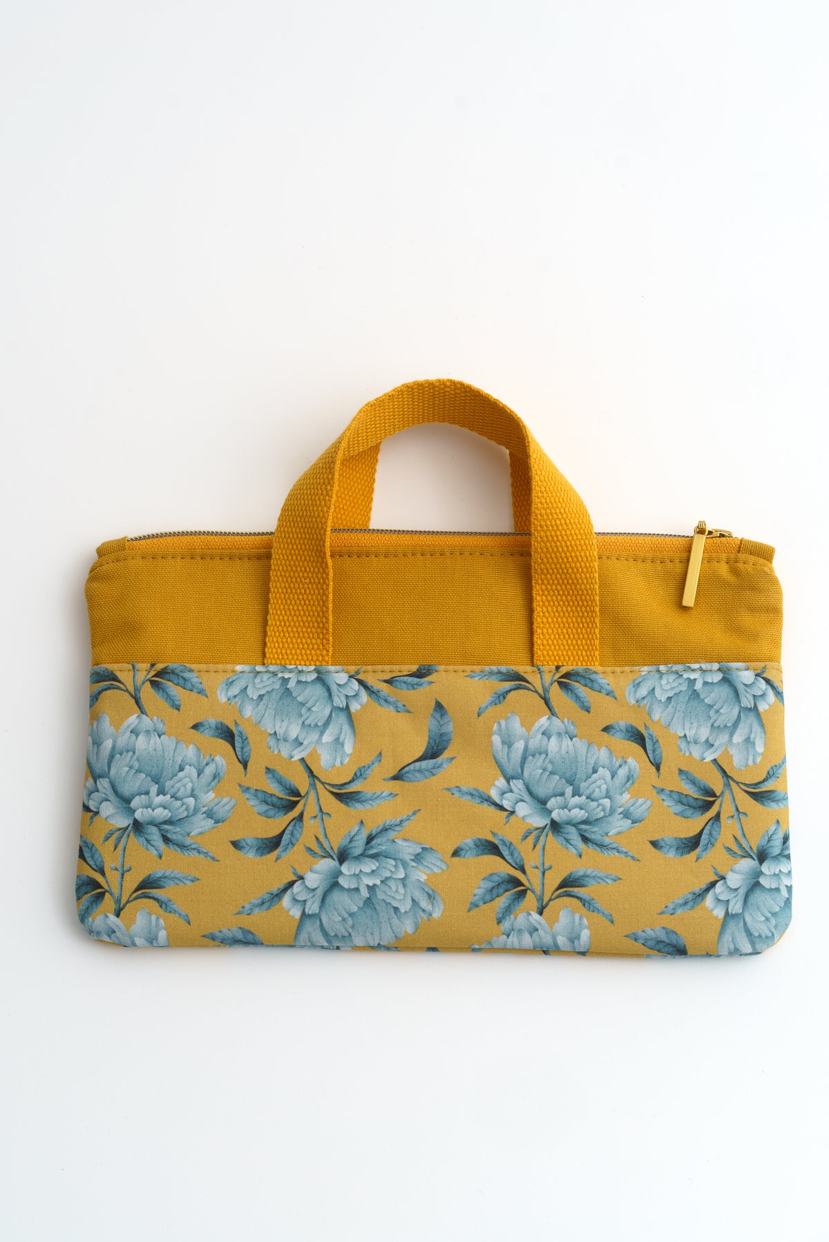 Kosmetiktasche "Pfingstrosen" Senfgelb – Pouch mit Aquarell-Blumen - Oh la Lissi