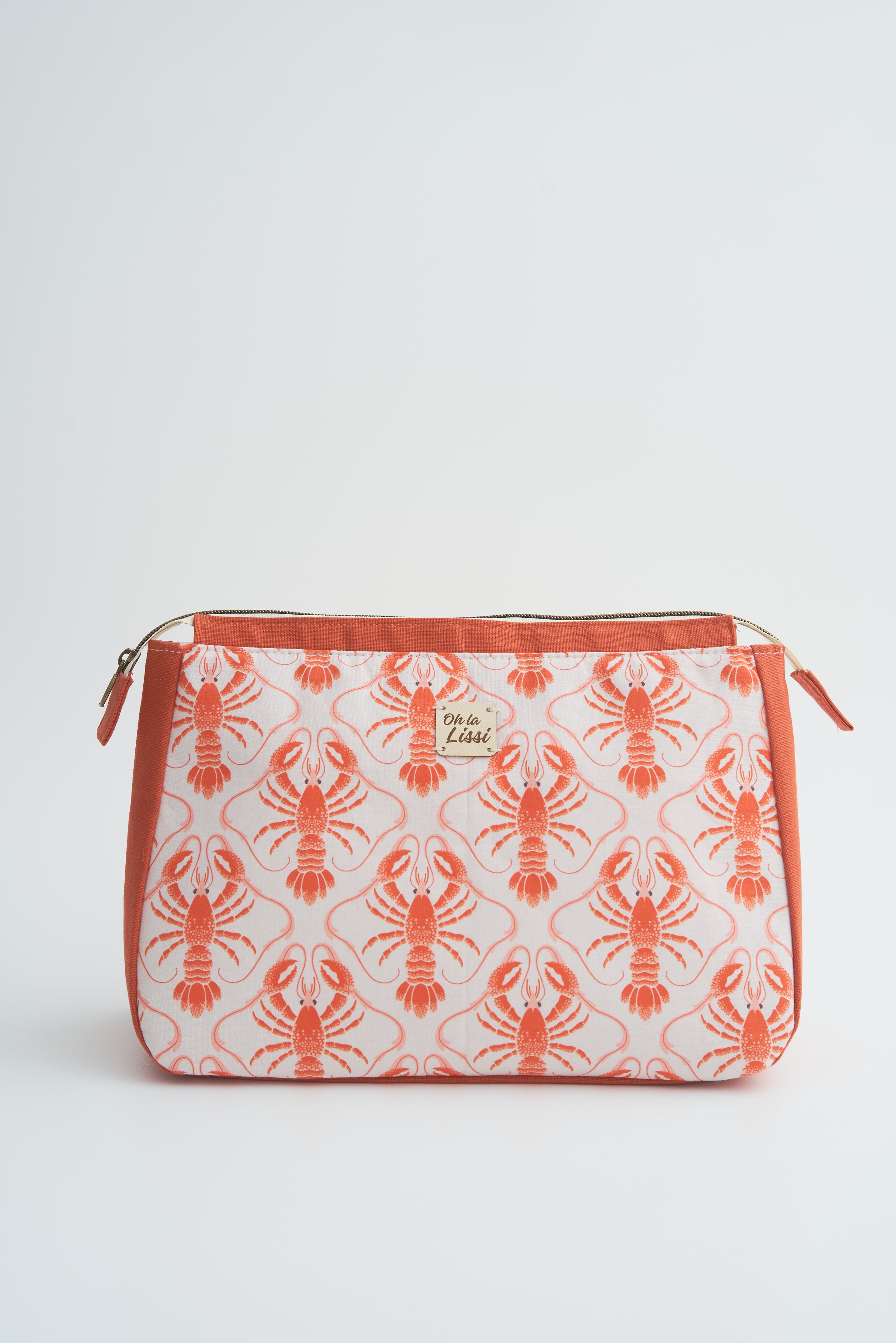 Kosmetiktasche mit Hummern Koralle beige