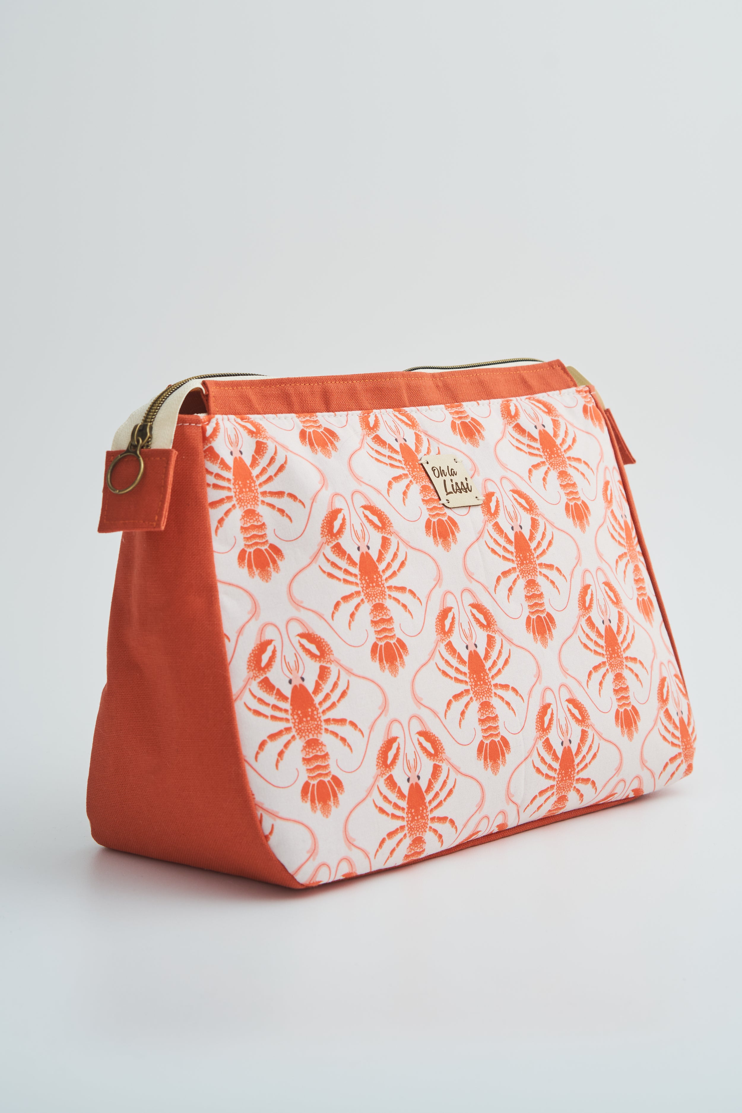 Kosmetiktasche mit Hummern Koralle beige