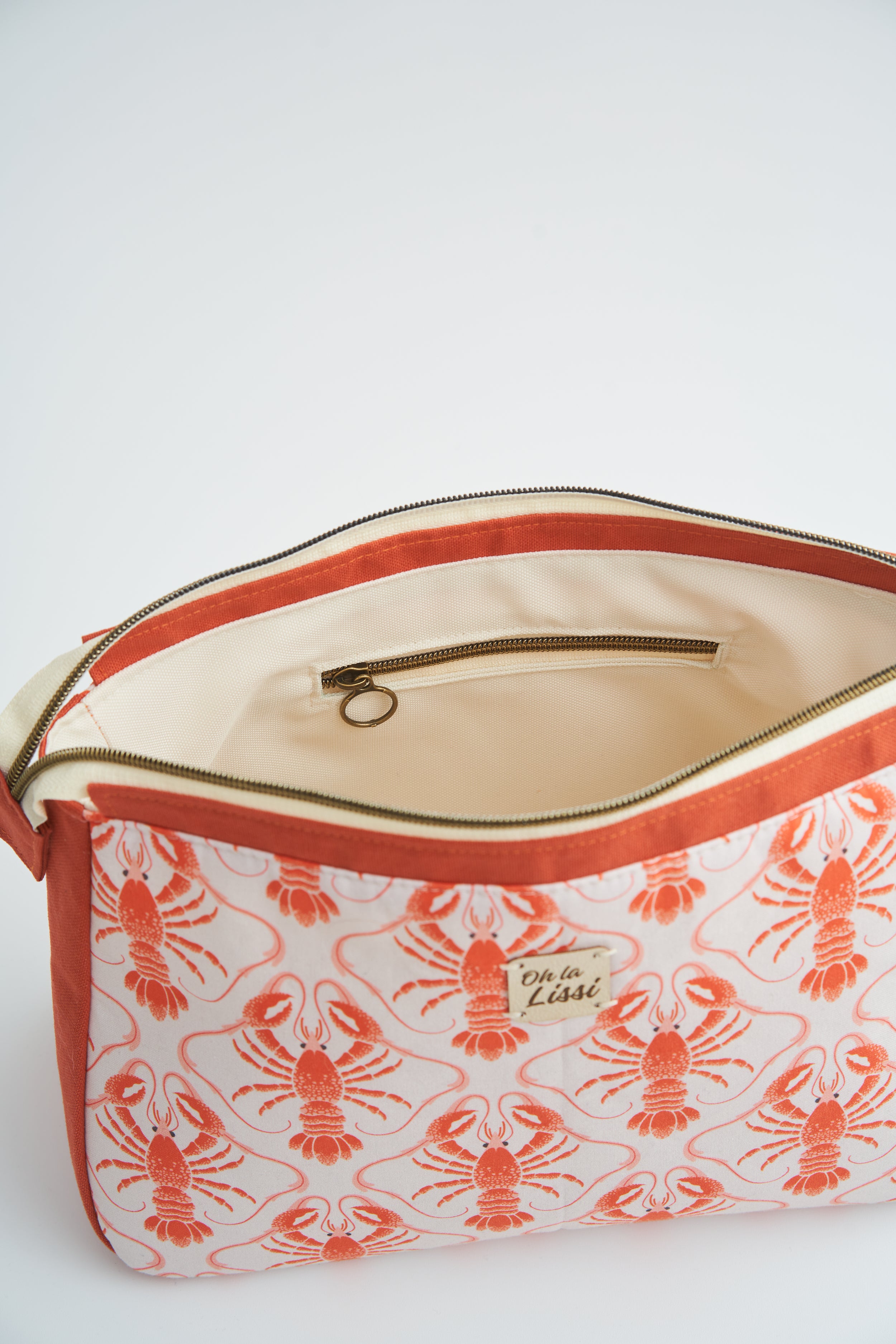 Kosmetiktasche mit Hummern Koralle beige