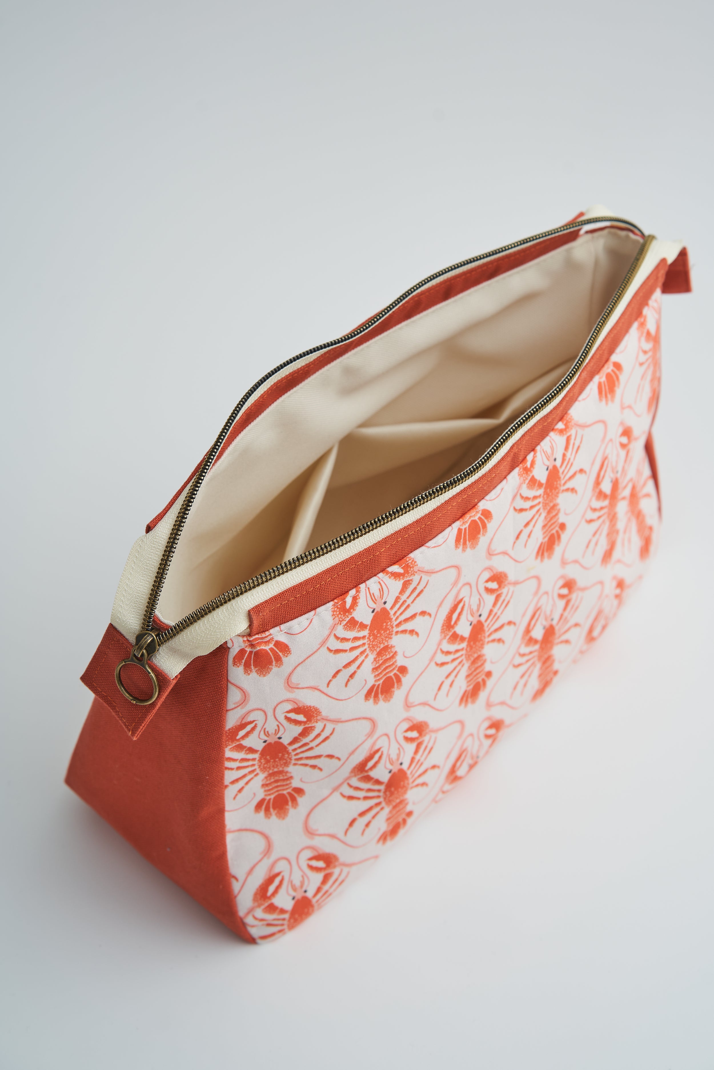 Kosmetiktasche mit Hummern Koralle beige