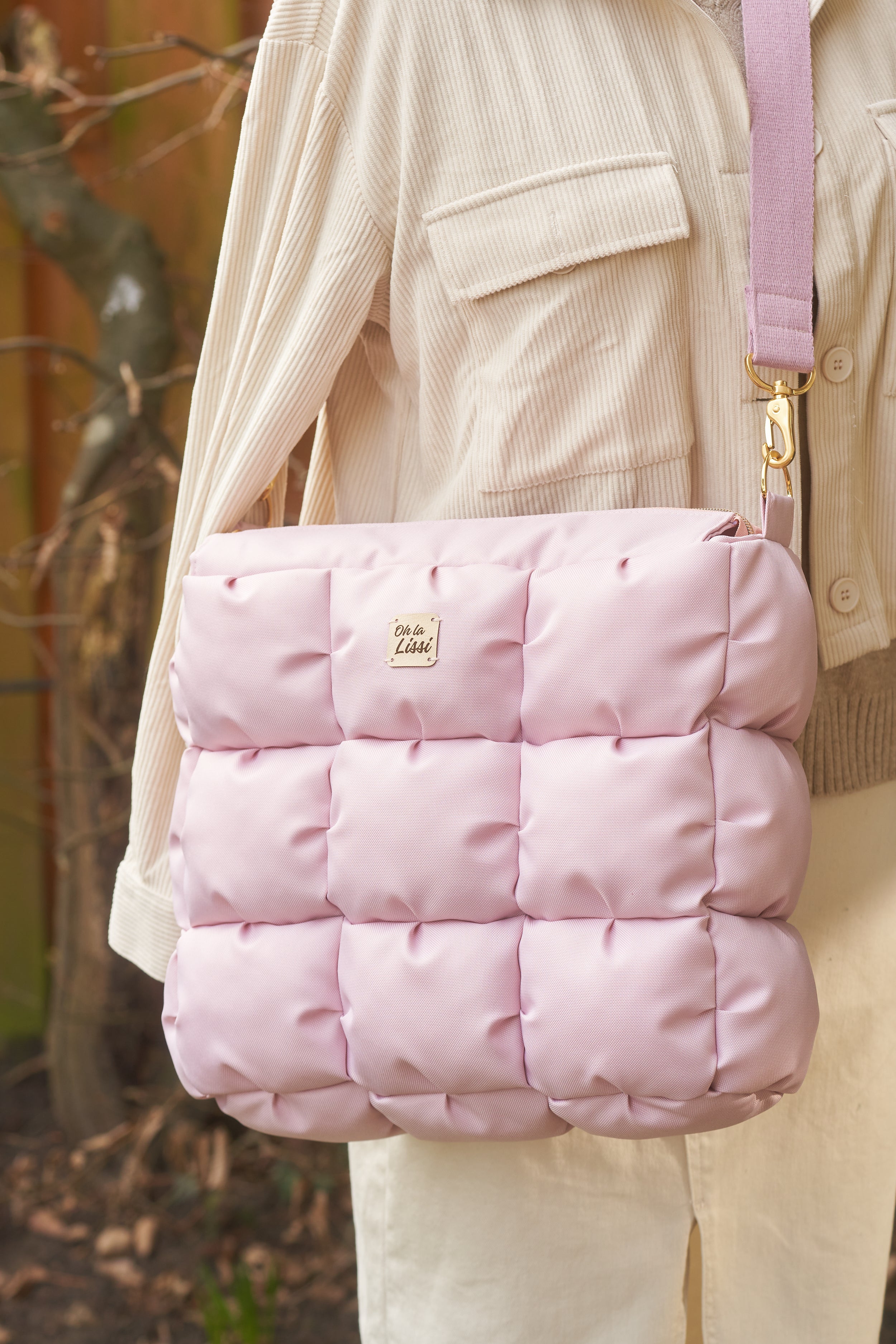 Puffer Umhängetasche Tasche rosa 35x31x15 cm aus Outdoor Stoff