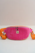 Handgenähte Crossbody Bag aus Cord in Pink und Orange