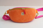 Handgenähte Crossbody Bag aus Cord in Orange und Pink