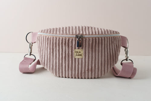 Bauchtasche aus altrosa Cord handgenäht