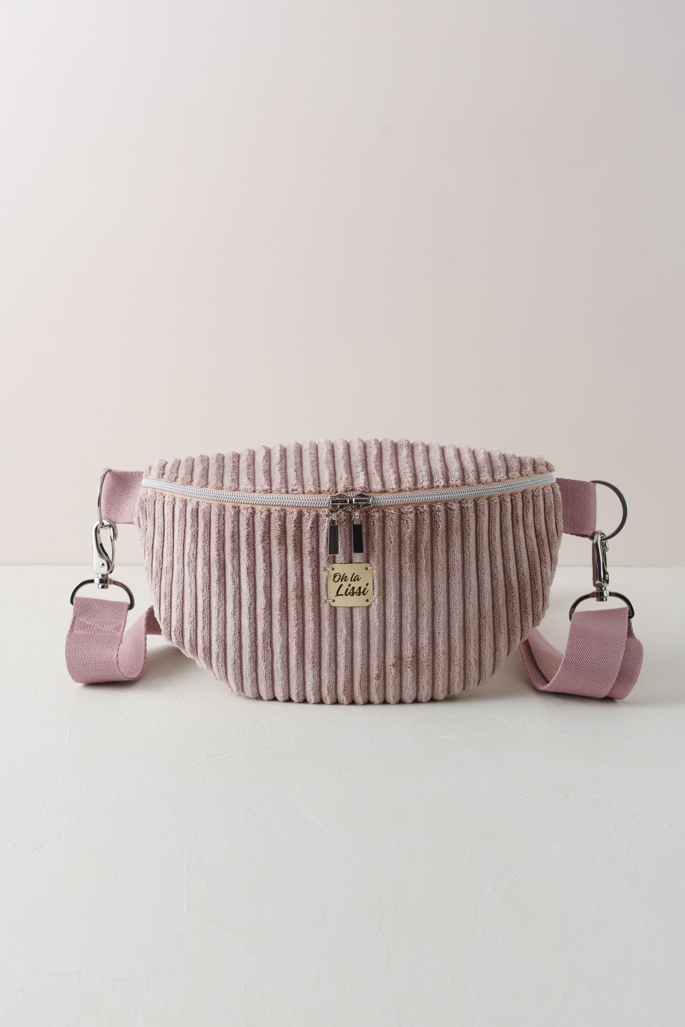 Bauchtasche aus altrosa Cord handgenäht