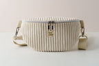 Bauchtasche aus beigem Cord handgenäht