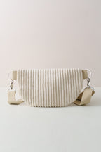 Bauchtasche aus beigem Cord handgenäht