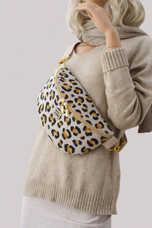 Bauchtasche Leopardenmuster Gold – Crossbody Bag aus Canvas - Oh la Lissi