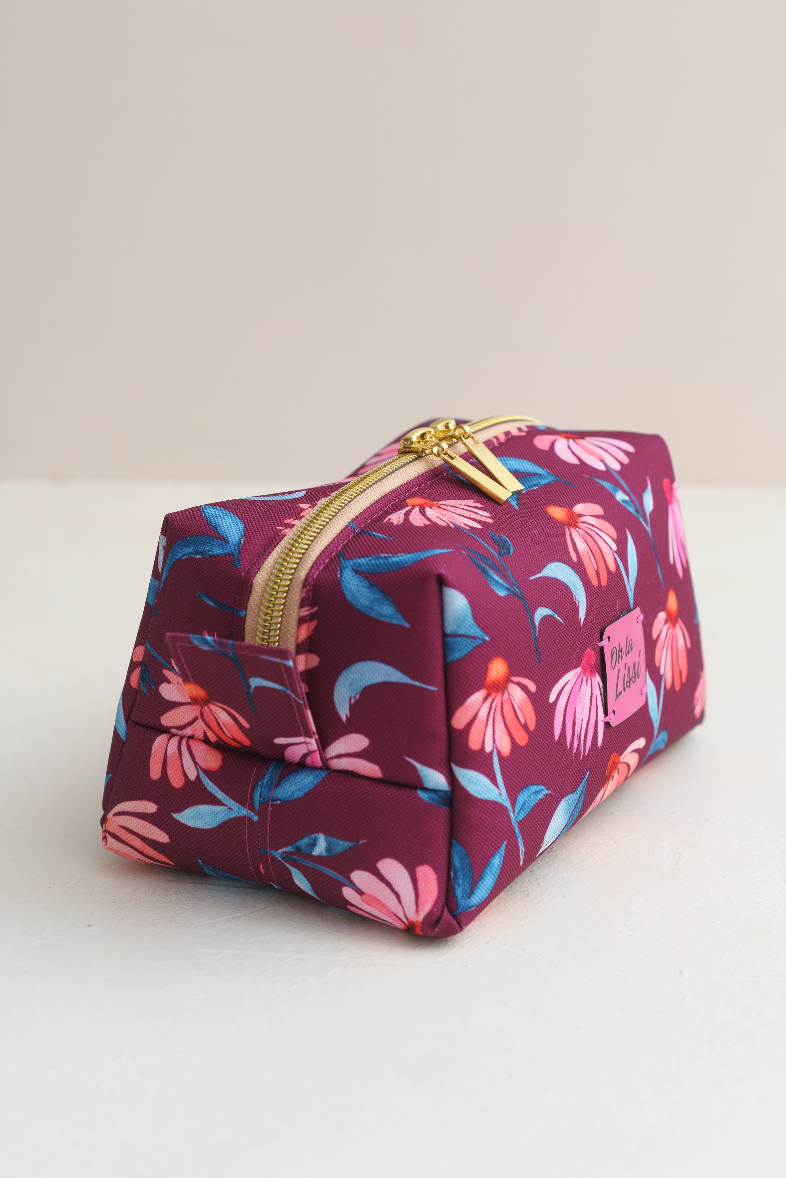 Kosmetiktasche Blumen Magenta | Kleine Wetbag Boxy Bag