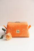 Kosmetiktasche Orange Cord handgenäht | Boxy Bag für Alltag und Reise