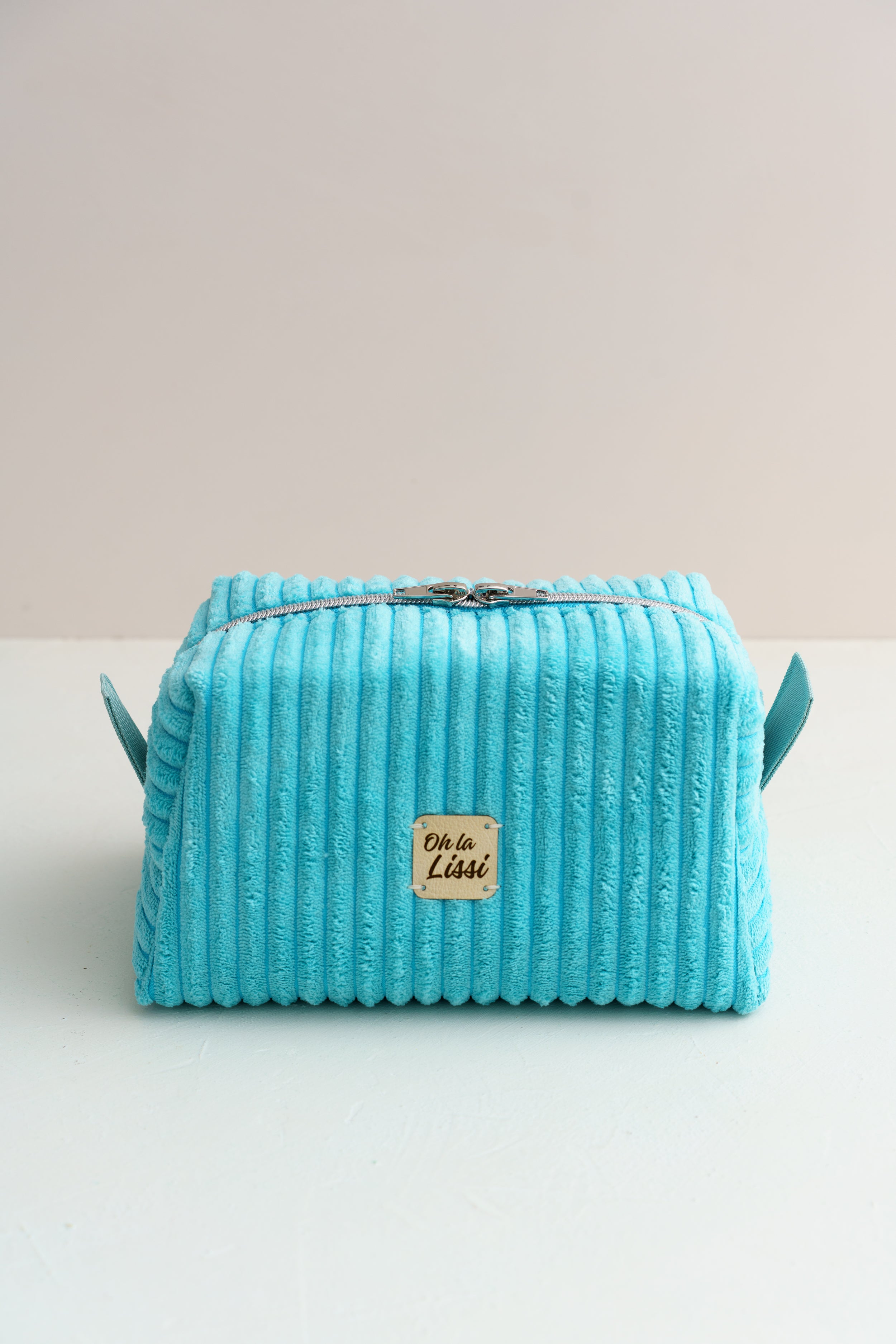 Kosmetiktasche Türkis Cord | Handgenähte Kulturtasche