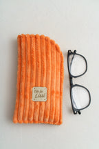 Handgenähtes Brillenetui aus Cord – Orange Brillentasche mit Baumwollfutter