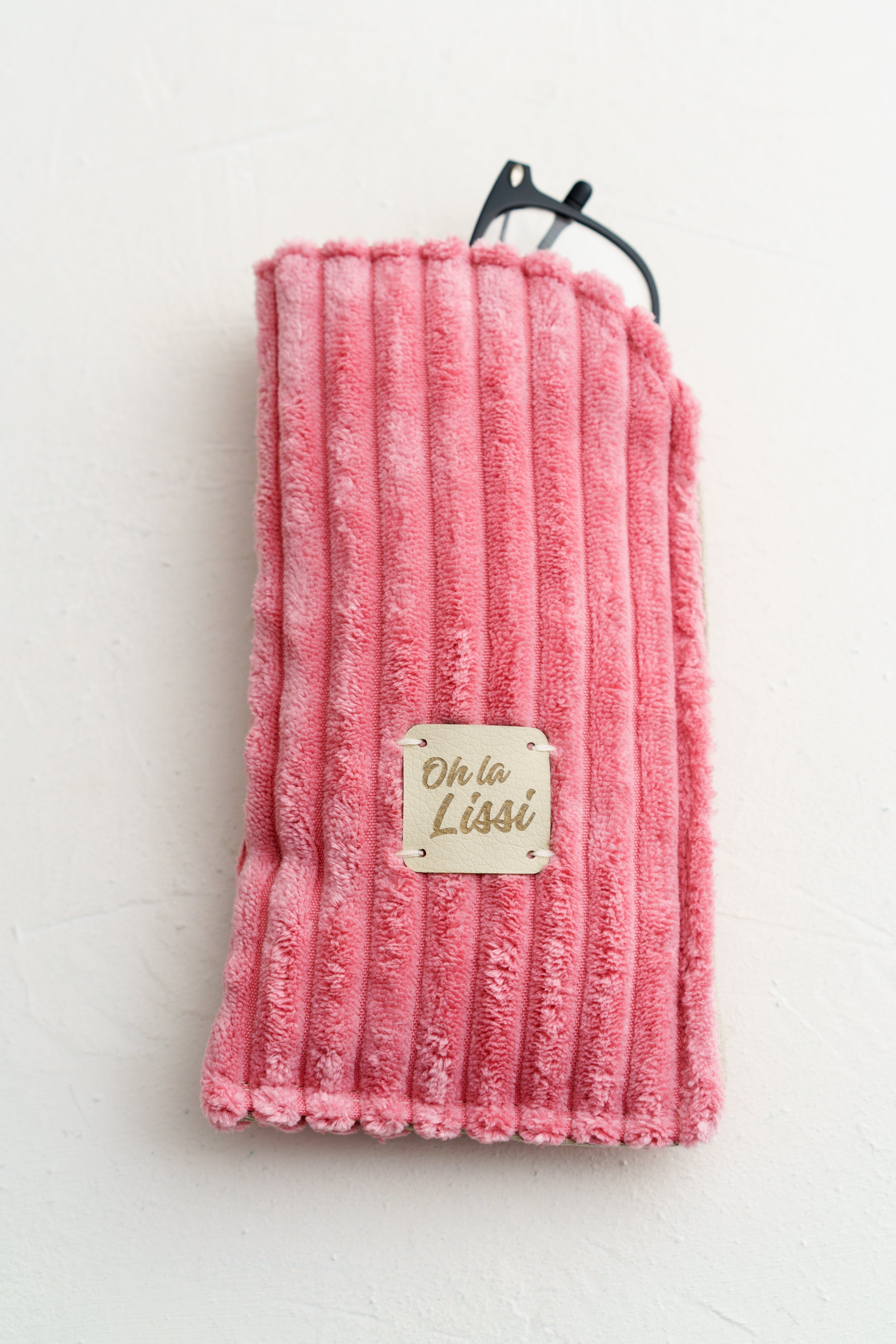 Handgenähtes Brillenetui aus Cord –Brillentasche rosa mit Baumwollfutter