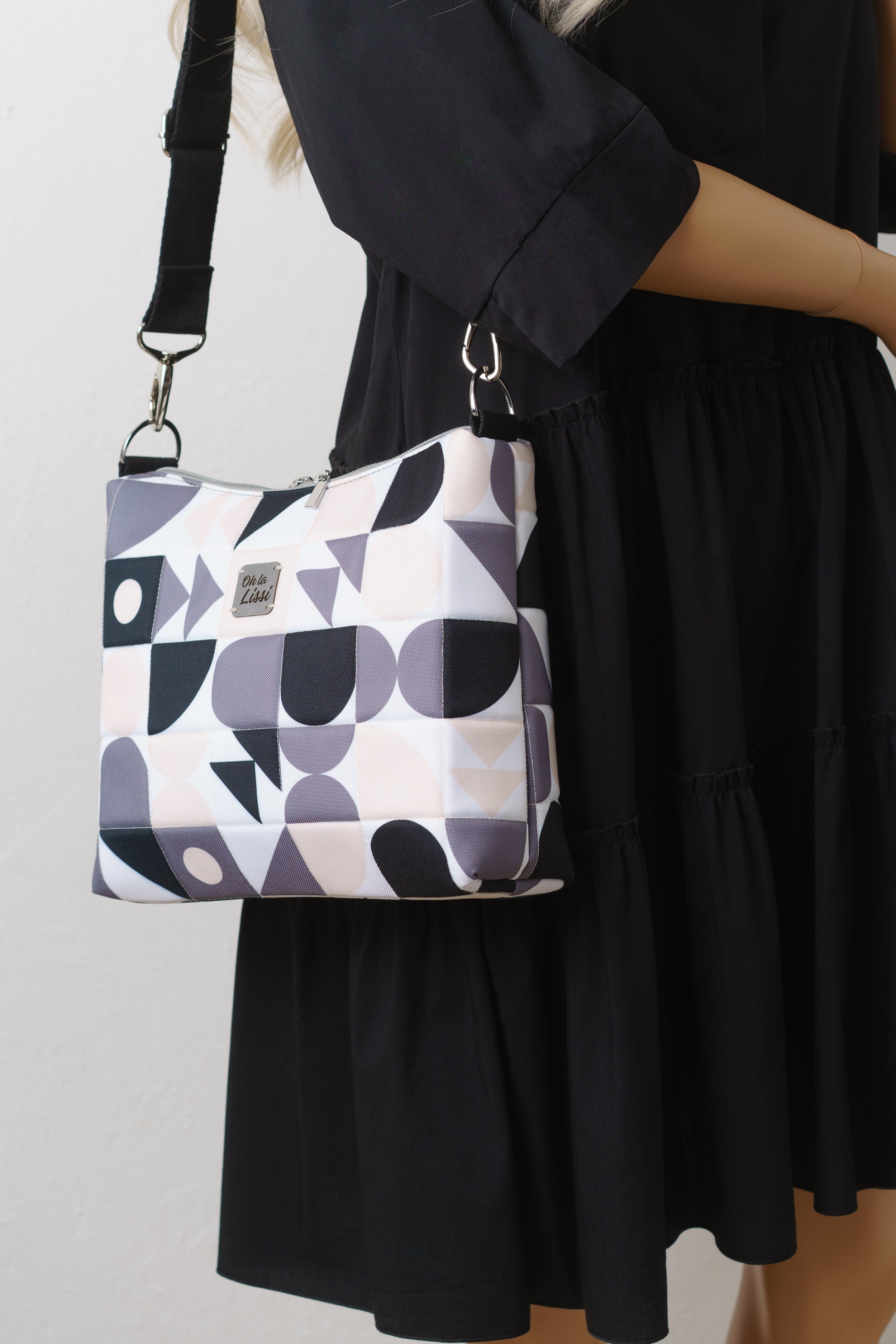 Umhängetasche Bauhaus in Schwarz, Grau und Beige