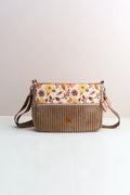 Umhängetasche "Aquarellblumen" Braun – Crossbody Bag aus Cord und Canvas - Oh la Lissi
