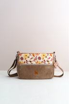 Umhängetasche "Aquarellblumen" Braun – Crossbody Bag aus Cord und Canvas - Oh la Lissi