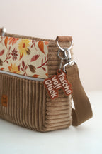 Umhängetasche "Aquarellblumen" Braun – Crossbody Bag aus Cord und Canvas - Oh la Lissi