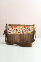 Umhängetasche "Aquarellblumen" Braun – Crossbody Bag aus Cord und Canvas - Oh la Lissi