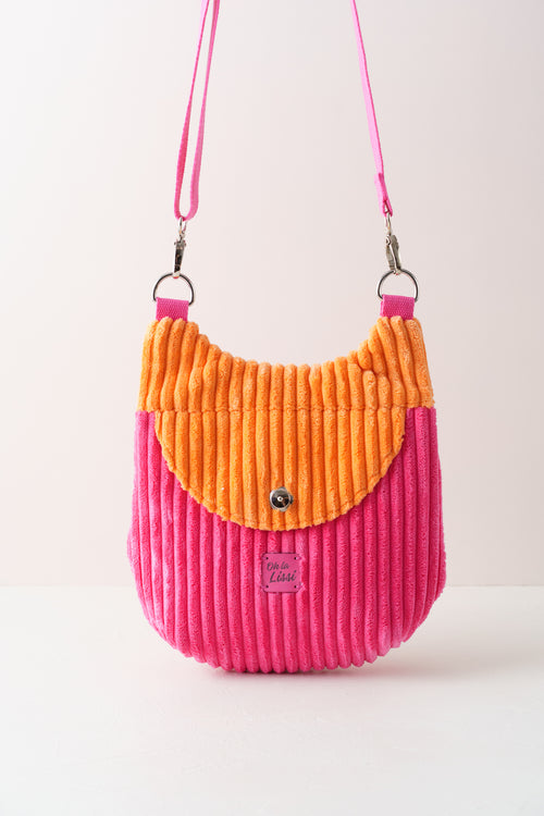 Colourblocking Crossbody Bag aus Cord in Pink und Orange - Oh la Lissi
