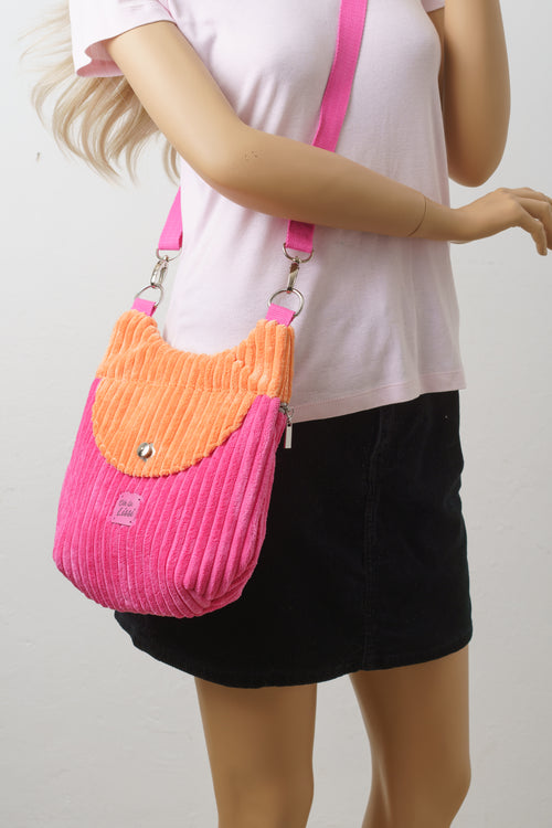 Colourblocking Crossbody Bag aus Cord in Pink und Orange - Oh la Lissi