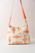 Hobo Bag mit orangefarbenem Fischmuster und abnehmbarem Crossbody Gurt