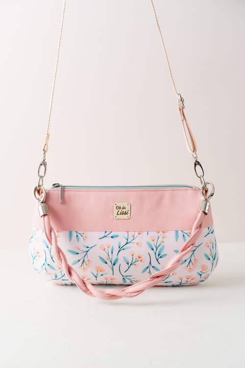 Crossbody Bag, Schultertasche und Handtasche in Rosé mit Blütenmuster - Oh la Lissi