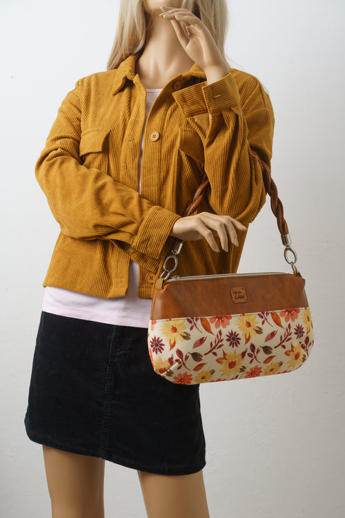 Crossbody Bag und Schultertasche mit Blumenmuster in Braun - Oh la Lissi