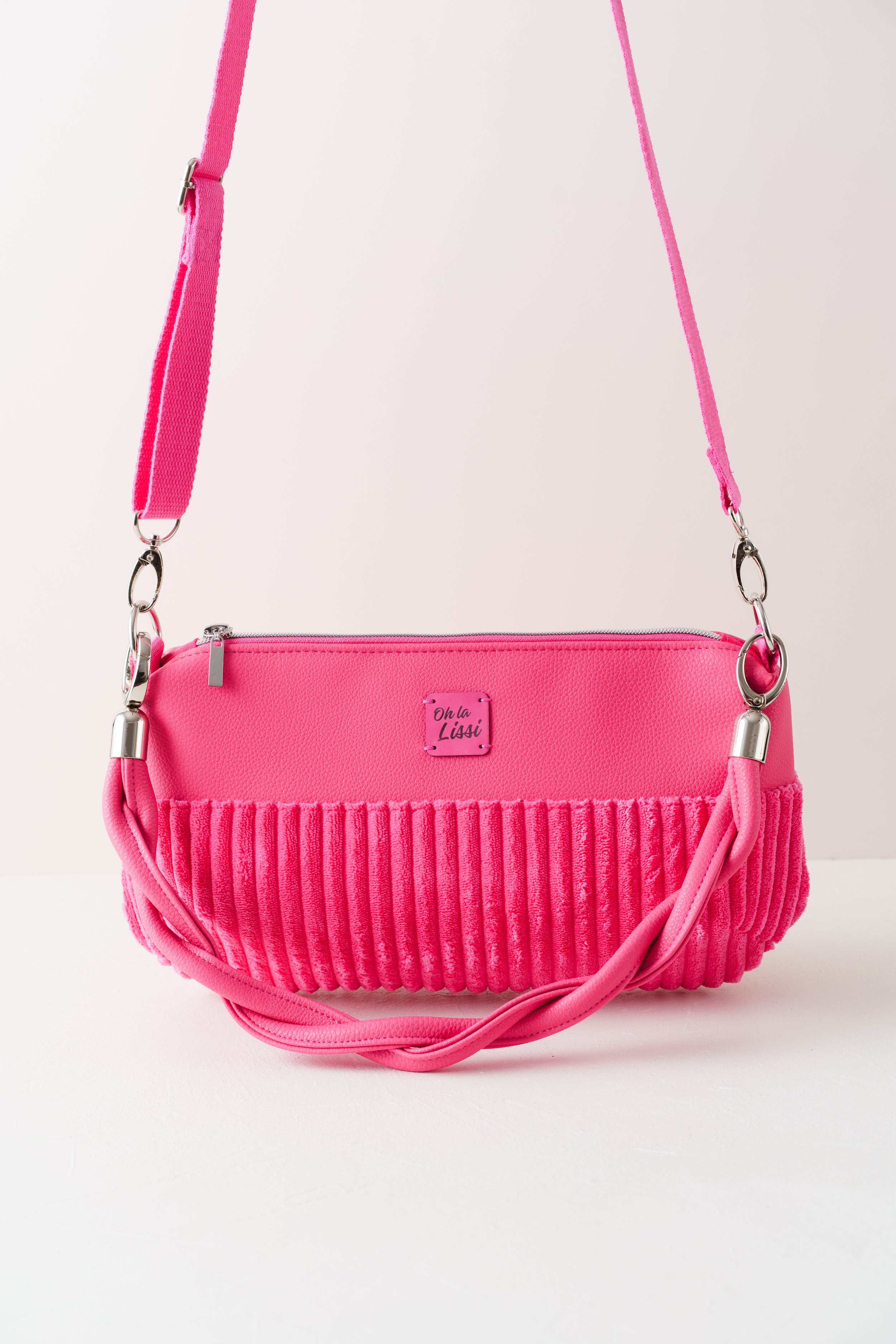 Pinkfarbene Crossbody Bag, Schultertasche und Handtasche aus Cord