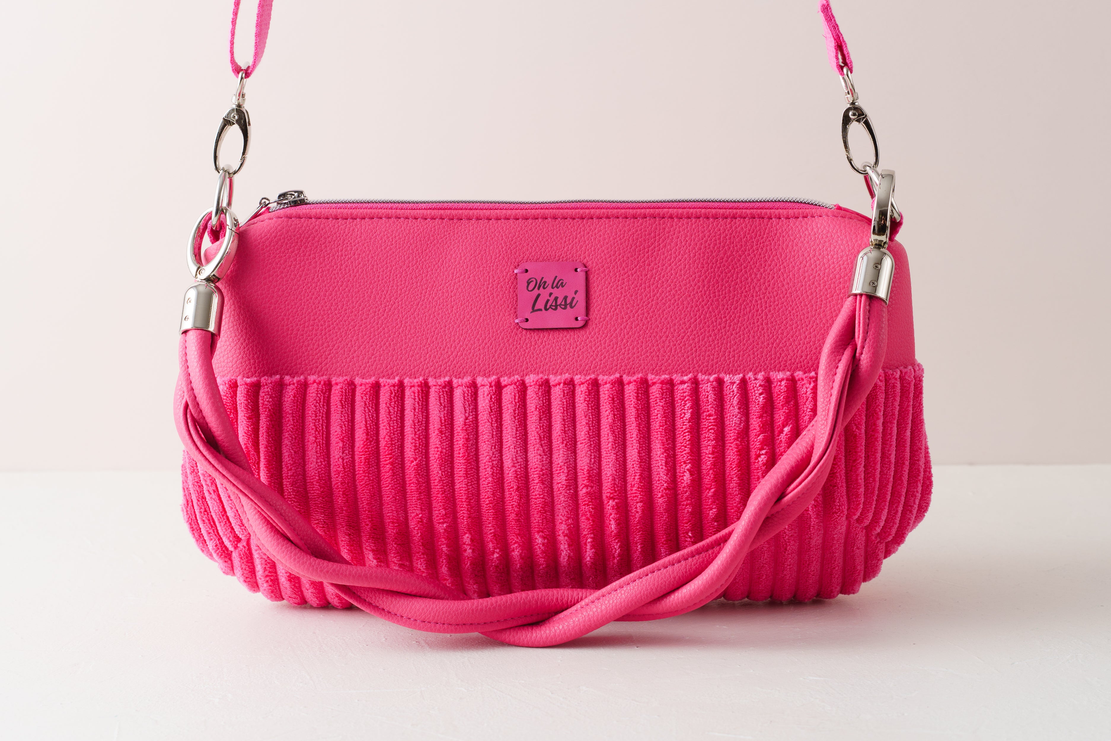 Pinkfarbene Crossbody Bag, Schultertasche und Handtasche aus Cord