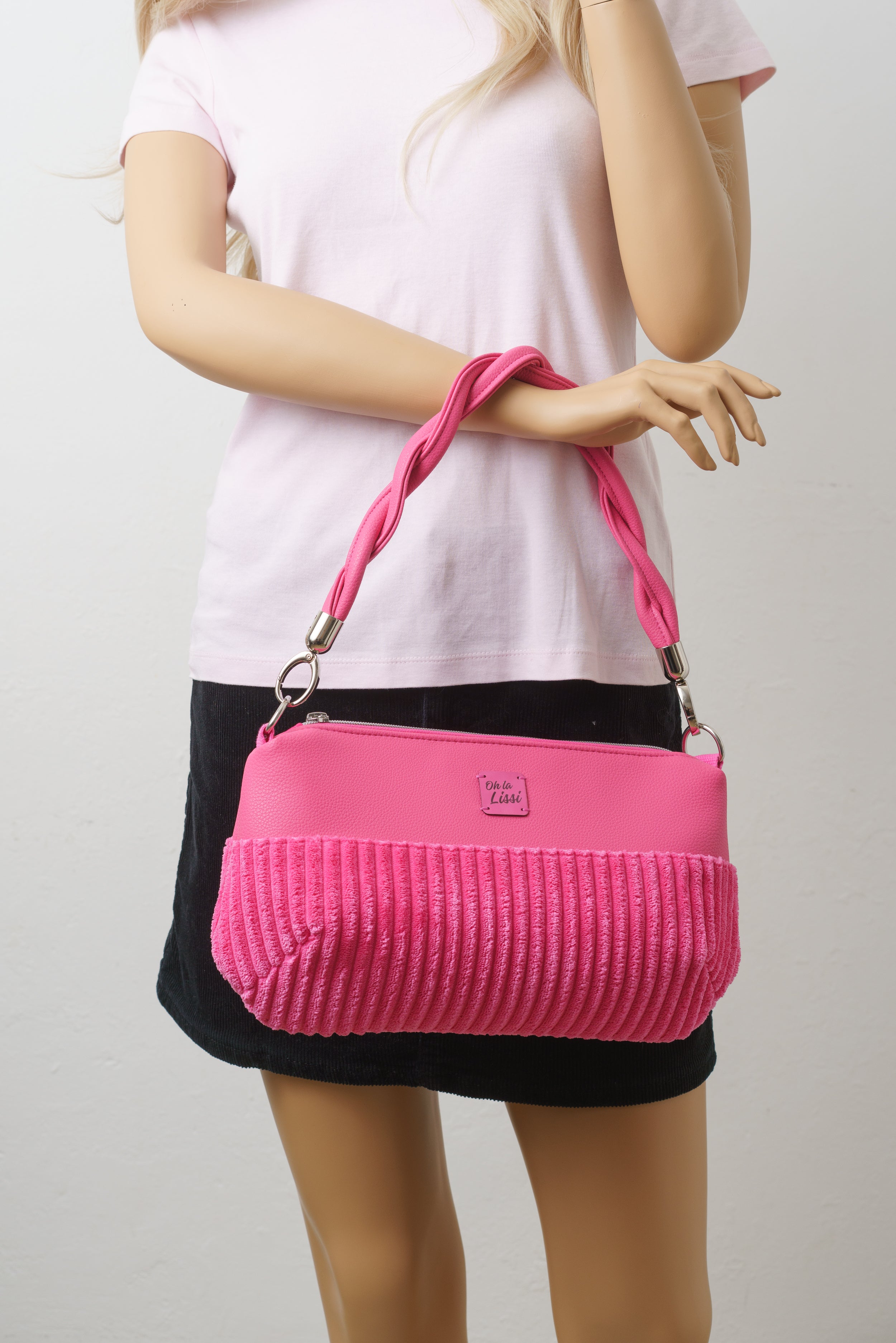 Pinkfarbene Crossbody Bag, Schultertasche und Handtasche aus Cord
