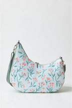 Umhängetasche Damen türkis rosa Blumen Crossbody Bag mit Reißverschluss Stofftasche mit Innenfach vorn
