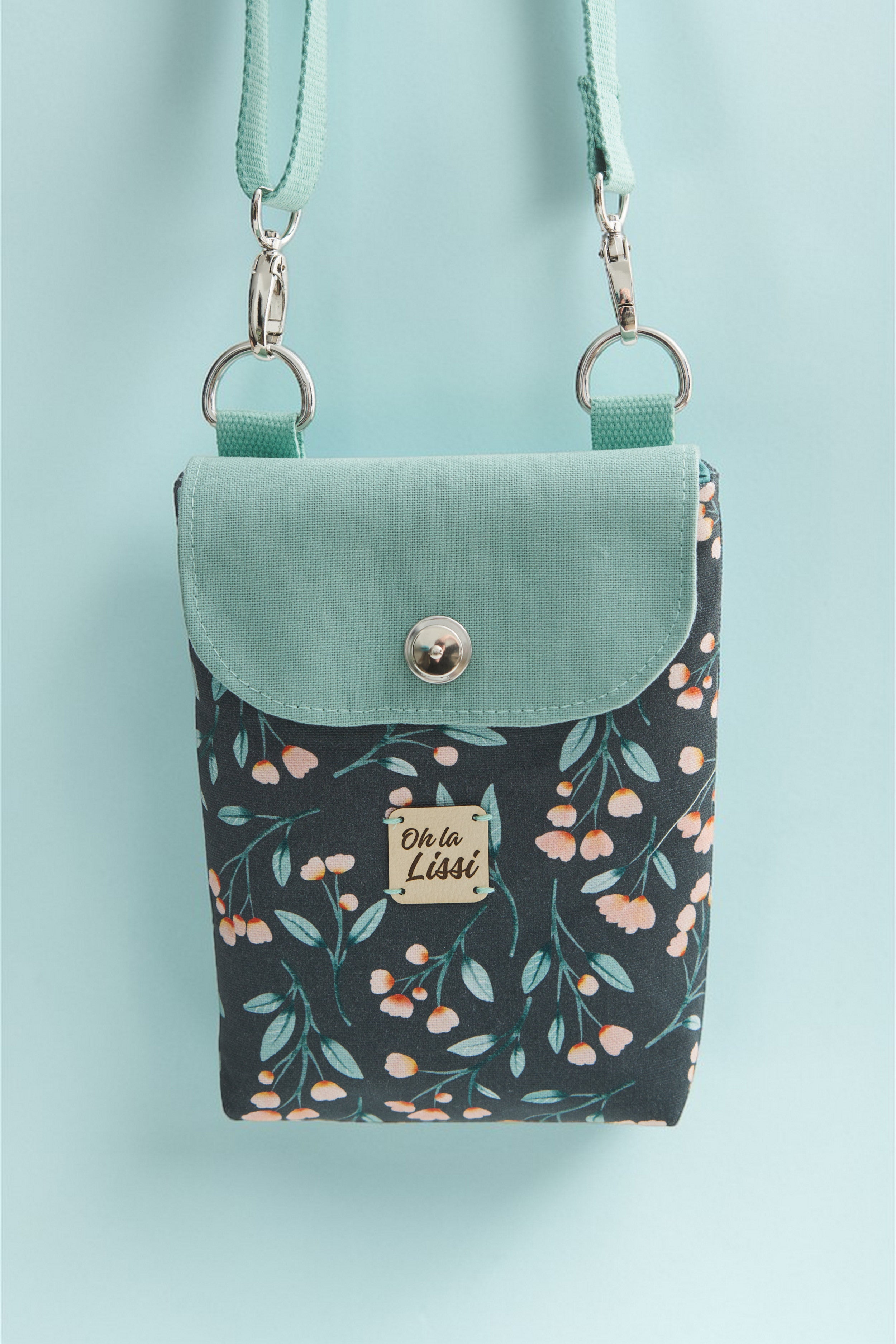 Handytasche kleine Umhängetasche Mint florales Design