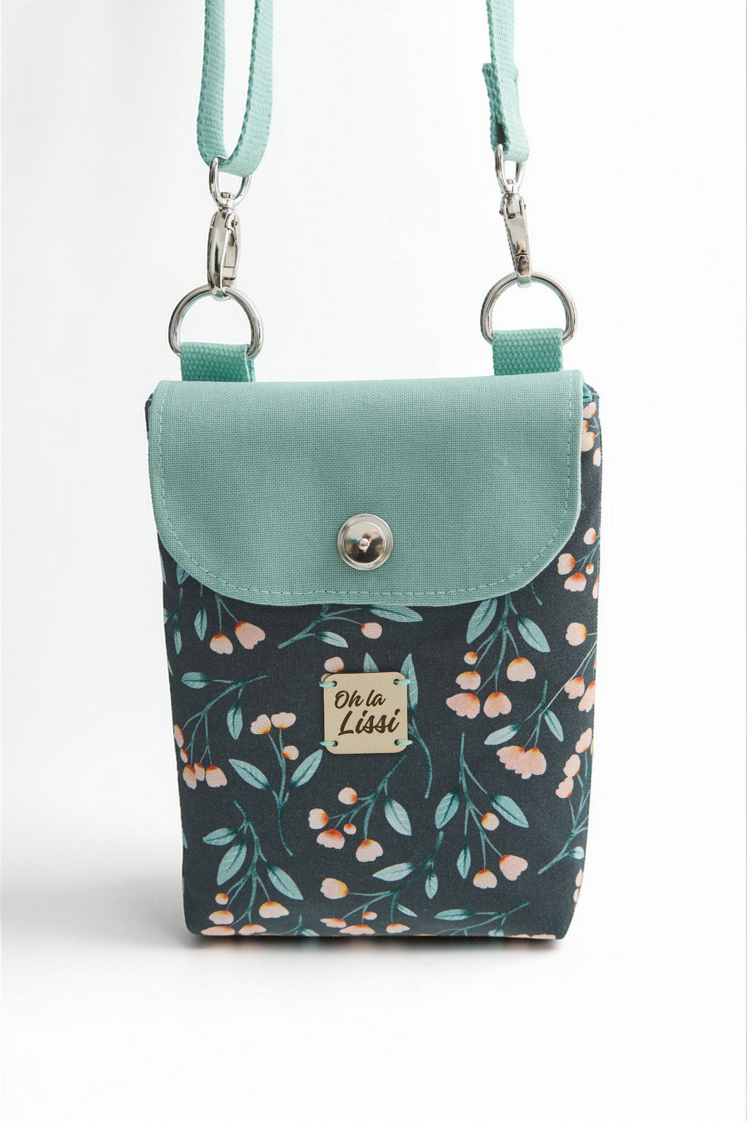 Handytasche kleine Umhängetasche Mint florales Design