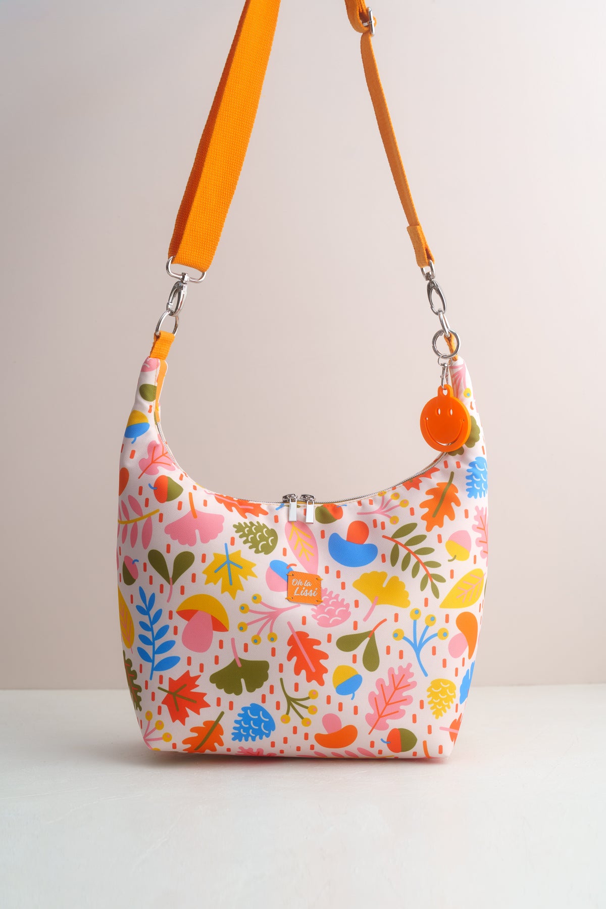 Umhängetasche Herbstmuster bunt – Crossbody Bag mit Blättern und Pilzen - Oh la Lissi