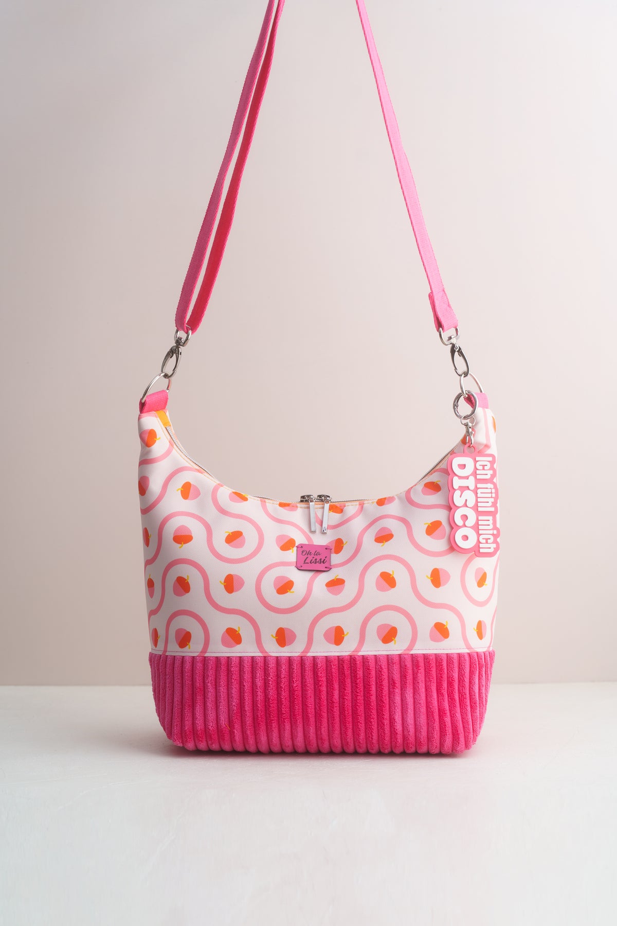 Umhängetasche "Herbsteicheln" Pink – Hobo Bag aus Cord und Outdoorstoff - Oh la Lissi