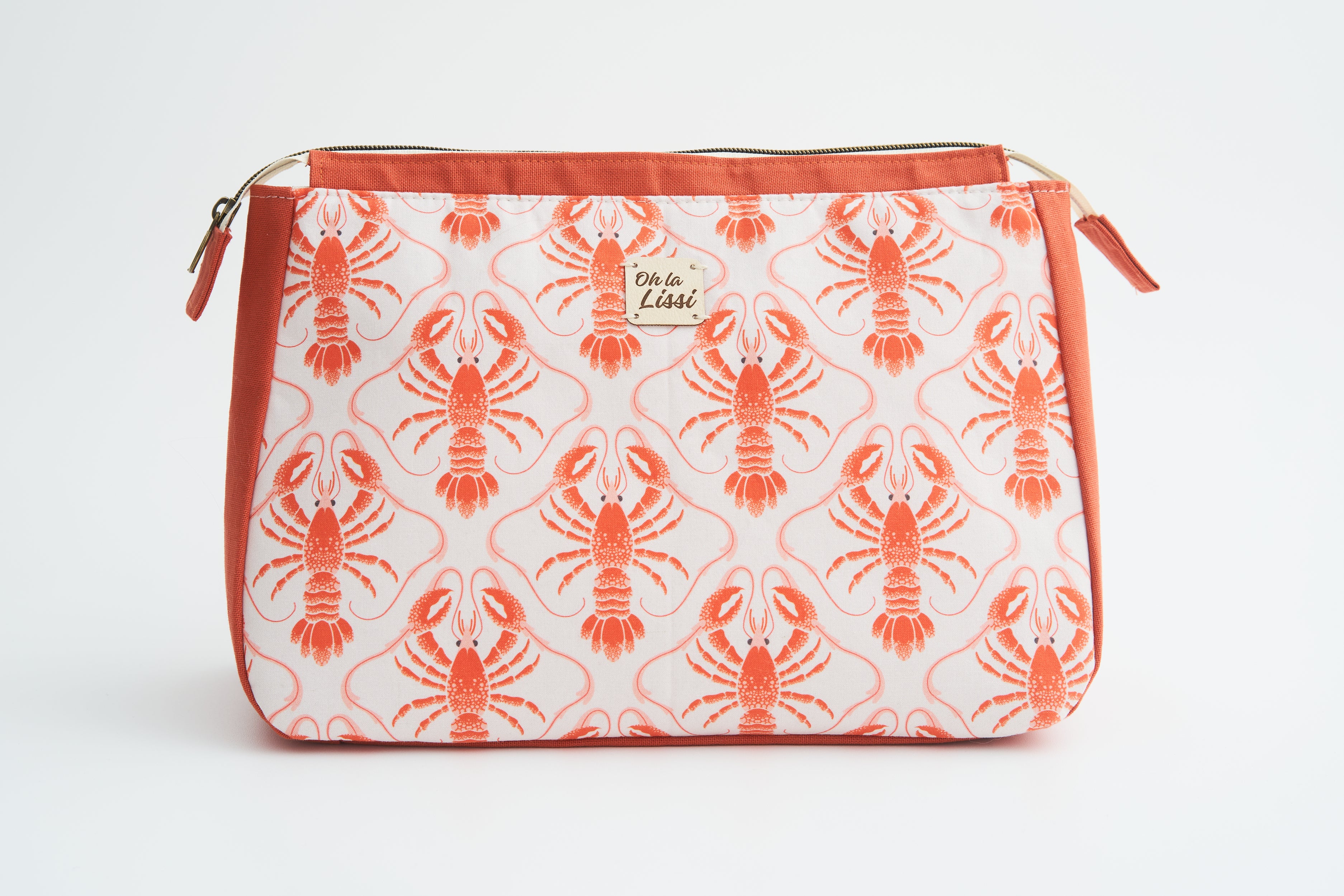 Kosmetiktasche mit Hummern Koralle beige