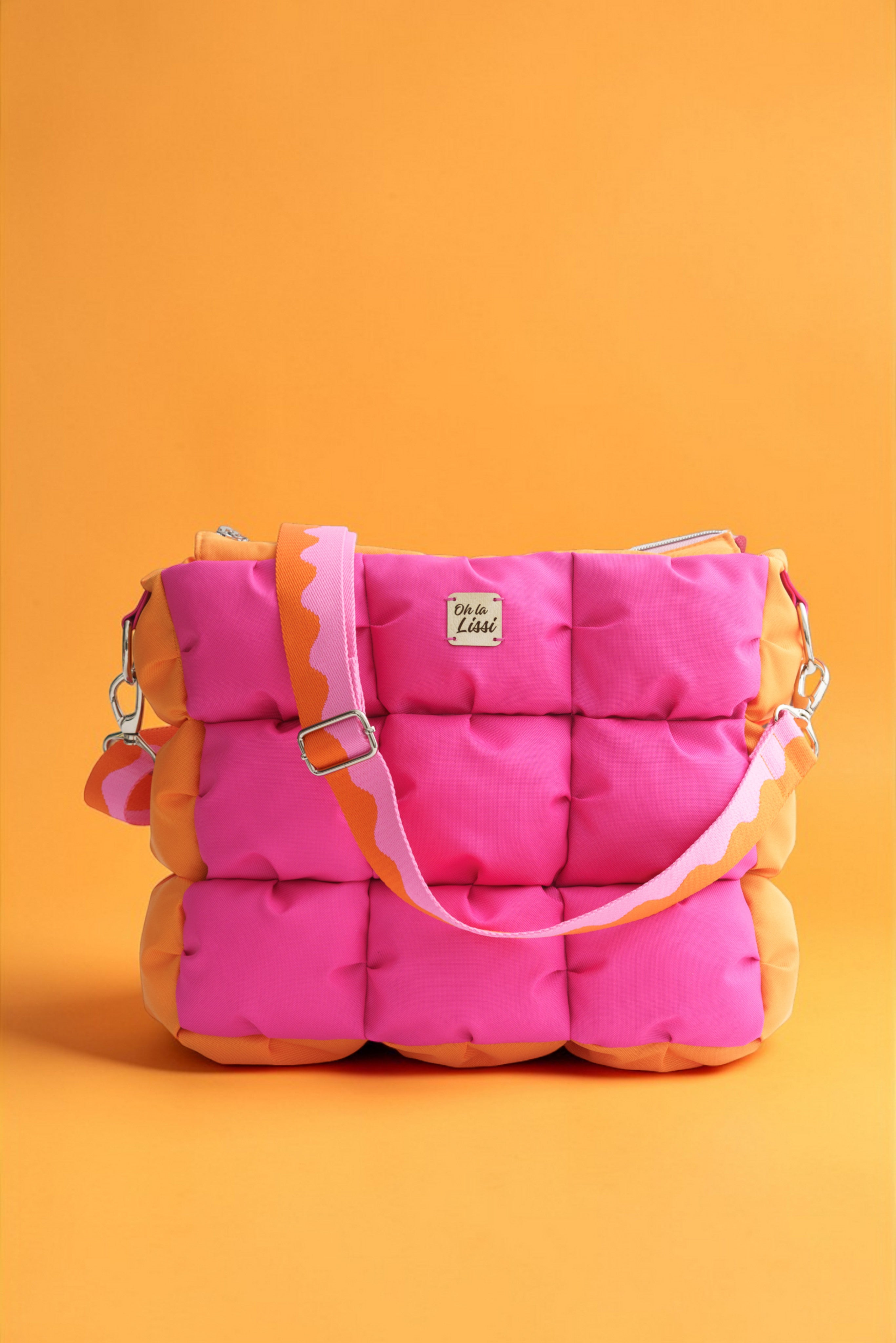 Puffer Tasche Pink Orange 35x31x15 cm aus Outdoor Stoff