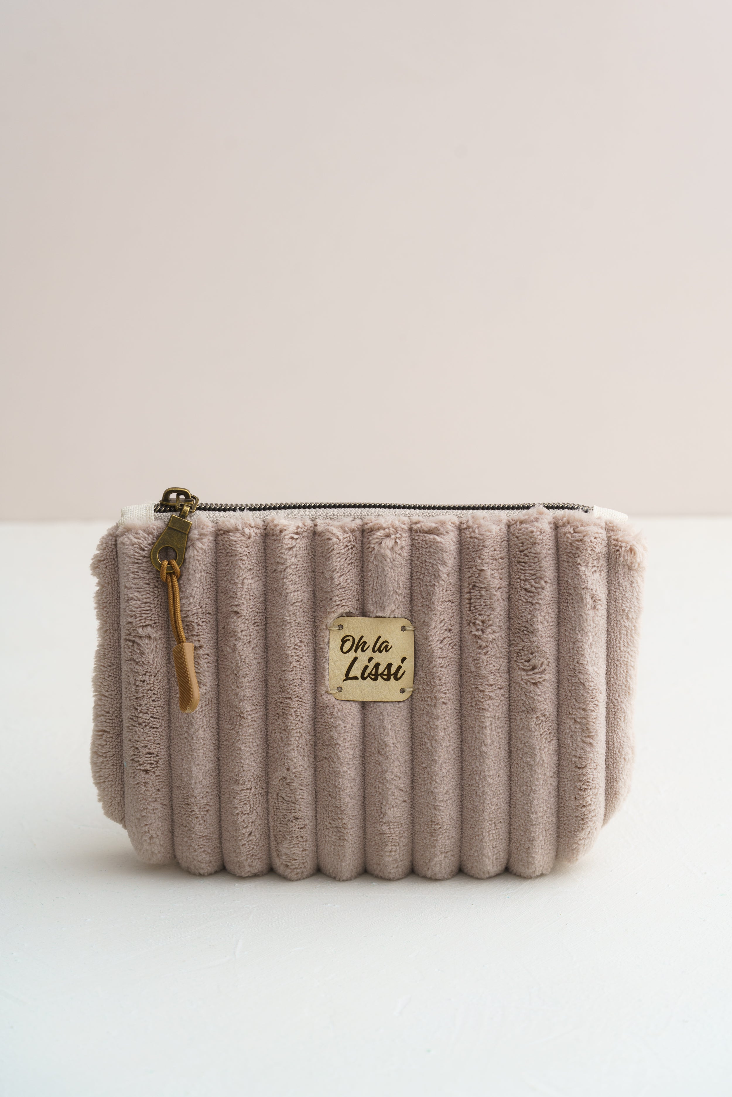 Kosmetiktasche Beige aus Cord handgemacht