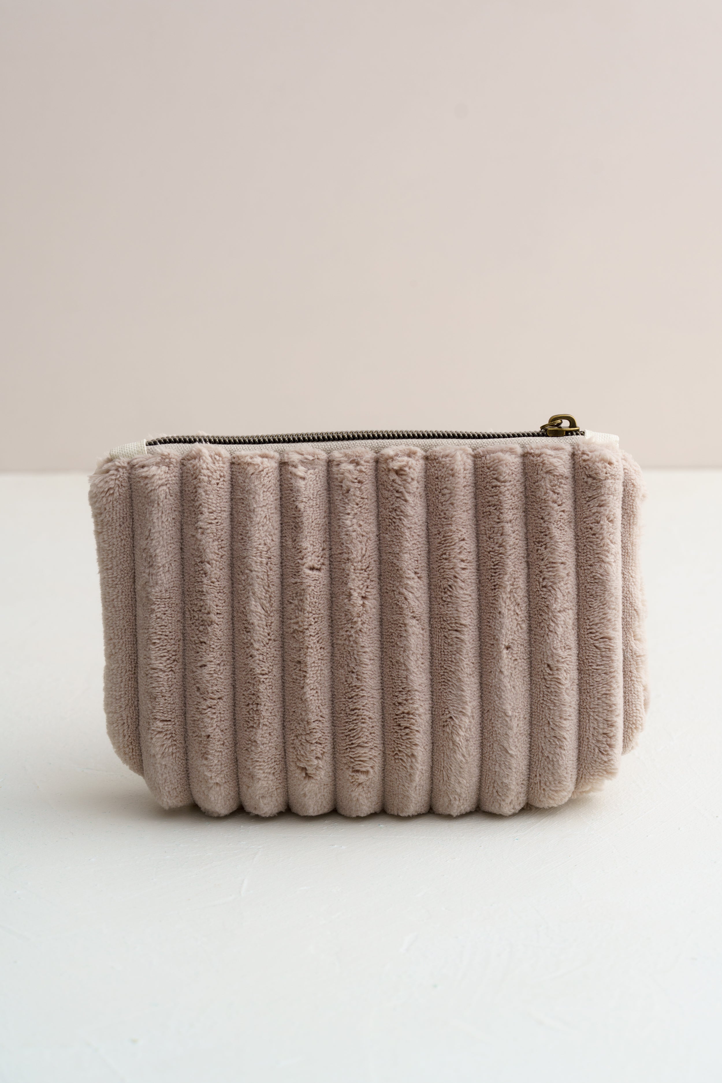Kosmetiktasche Beige aus Cord handgemacht