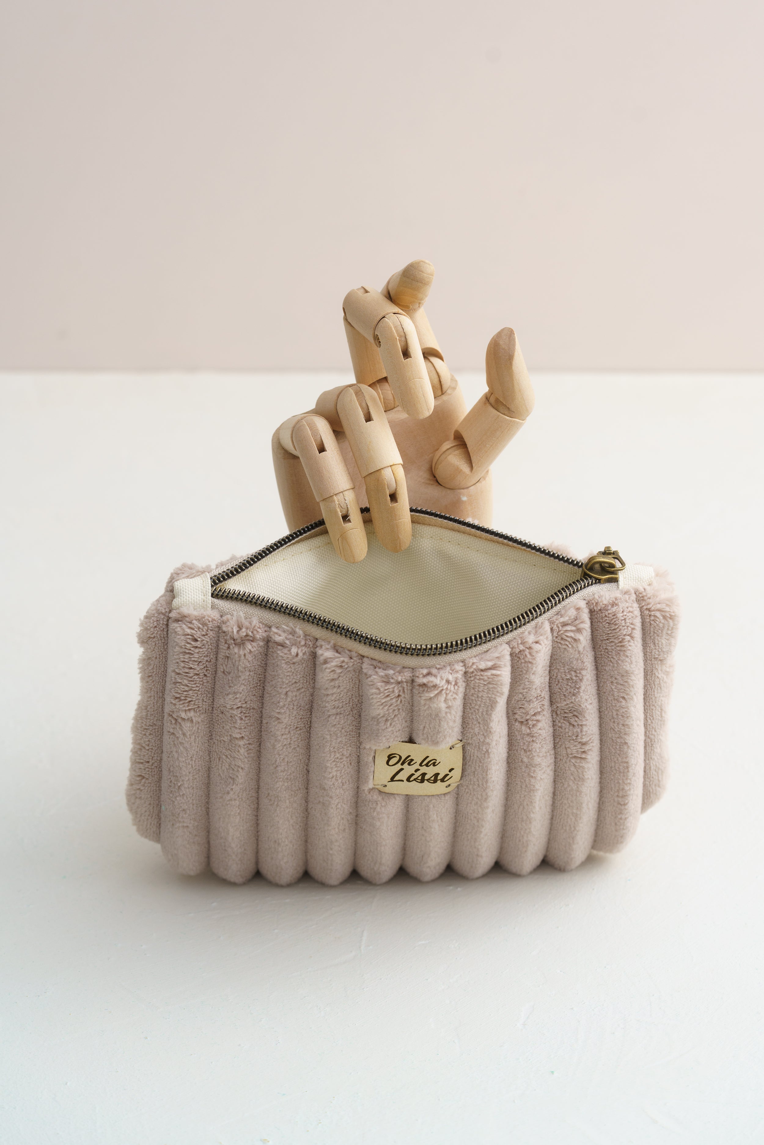 Kosmetiktasche Beige aus Cord handgemacht