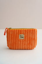 Handgemachte Kosmetiktasche aus orangefarbenem Cord