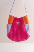 Colorblocking Shopper aus Cord in Pink, Orange und Flieder