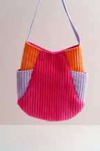 Colorblocking Shopper aus Cord in Pink, Orange und Flieder