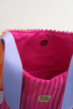 Colorblocking Shopper aus Cord in Pink, Orange und Flieder